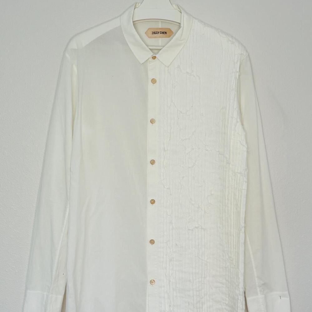 Ziggy Chen SS15 Button Up Shirt with Asymmetric Pleated Front Detail 50/L